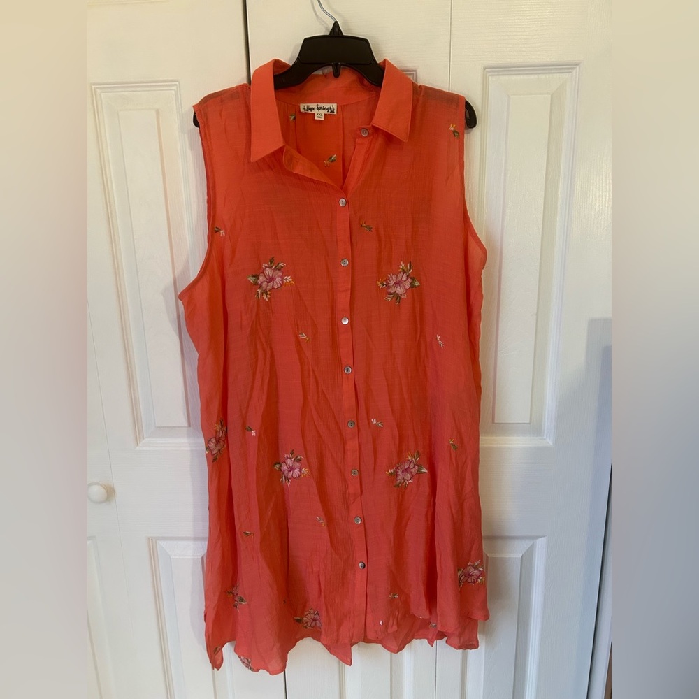 Hope Springs Vibrant Coral Floral Midi Dress/Tunic